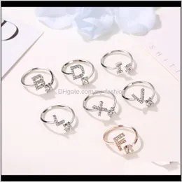 Band Drop Delivery 2021 Fashion 26 Letters For Women Crystal Rhinestone Initial A-Z Letter Open Finger Rings Female Engagement Ring Party Jew