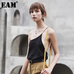 [EAM] Spring Summer Irregular Collar Sleeveless Backless Brief Personality Irregular Camis Tank Tops Women Fashion JX66 21512