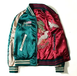 2021 Vår Harajuku Mäns Baseball Jacka Patchwork Bomber Jacka Två sidor Wear Coat Stand Collar Windbreaker Storlek M-3XL