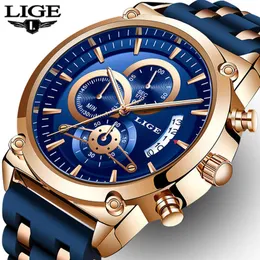 Reloj Lige Moda Męskie Zegarki Top Marka Luksusowy Silikonowy Wodoodporny Kwarcowy Wrist Watch Mężczyźni Sport Chronograph Clock 210527