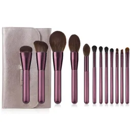 Professional Foundation Brushes Premium Eyeshadow Cosmetic Set 12Pcs Grape Color Makeup Brush for Kabuki Powder Blush with Poly Bag, Match 12Colors Cherry Kyshadow