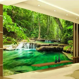 Niestandardowe 3d po tapety zielony las sceneria Duże ściany malarstwo salon sypialnia tło ściana mural papel de parede 3D 210722