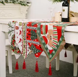 Bordduk Runner Jul Nyår Party Dekorationer Dukduk Xmas Tree Elk Plaid Printed Dinner Table Cover