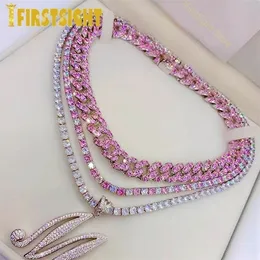 Iced Out Bling 5A Zircon 5mm Tennis Chain Necklace Women Men Hip Hop Fashio Jewelry Gold Silver Color Pink CZ Charm Choker 220212