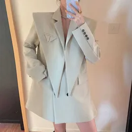 [Ewq] Blazer Kvinnor Höst Långärmade Patchwork Oregulära Suit Coat Kvinna Kontor Ladies Kläder Koreanska Chic 5e1454 210930