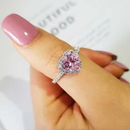 MOONSO 925 Sterling Silver Ring Finger Anel Aneis CZ Kwiat Pierścień Dla Kobiet Biżuteria Pure Wedding Engagement R1707-Pink X0715