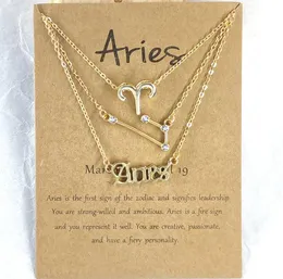 12 zodiac Necklaces 3 Styles/set with Gift card constellation sign Pendant Silver chains Necklace For Men Women Jewelry in Bulk