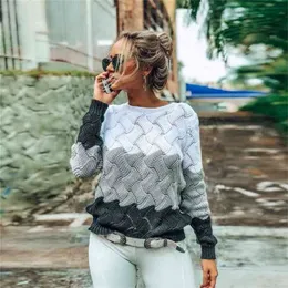 BEFORW Autumn Winter Contrast Color Women Sweater Casual Long Sleeve Pullovers Crewneck Knitted Tops Jumper Soft 210914