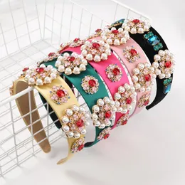 2021 Fashion Pure Color Rhinestone Imitation Pearl Flower Headbands Kvinnors hår Sticks Hårtillbehör