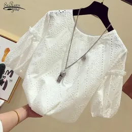 floral Short Sleeve Lace Shirt Women Korean Summer Shirts White Fashion Blouse Tops Clothing Chemise Femme 13439 210508