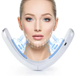 Chin V-Line Tape Face Lift Bälte Blå Röd LED PON Terapi Galvanisk Massage RF Lyftanordning EMS Slimming Skincare 210806