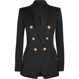 Alta Qualidade Designer De Moda Blazer Mulheres Manga Longa Dupla Breasted Metal Botões Xaile Col Casaco Externo 210930