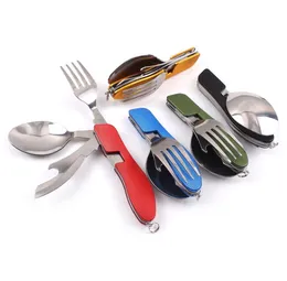 Wholesale 100pcs 3 In 1 Outdoor Camping Foldable Knife Fork Spoon Survival Folding Steel Tableware Multi-functional Cutlery