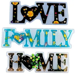 Love Home Family Stampi da forno in silicone Segno in resina Stampo per parole Stampo epossidico per la decorazione della tavola fai-da-te Artigianato d'arte