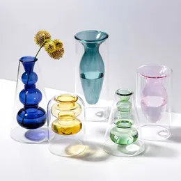 Home decoration accessories Nordic style Colourful Glass Transparent Vase Flower Arrangement Hydroponic Aquaculture Bottle Table 210623