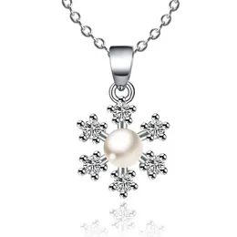 Новый Crystal Pearl Beatance Ожерелье Кулон Корейские Модели Мода Посеребренные Ювелирные Изделия Простая снежинка Форма Алмазное Ожерелье