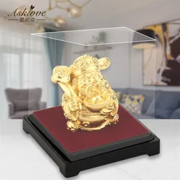 The god of wealth Feng shui decor 24K Gold Foil Statue Wealth God Office Ornament Crafts Collect Wealth Home Office Decoration 210811