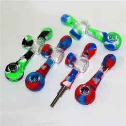 Smoking Hookahs multifunctional Glass And Silicone Nectar Straw Pipe for concentrates With Perc 14mm titanium nectar