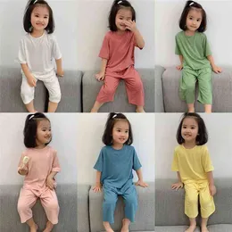 1-6 Years Solid Color Baby Clothes Set Summer Modal born Boys Girls 2PCS Pajamas Unisex Kids Clothing Sets 210915