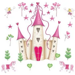 DF5083 arrivo rimovibile Pink Princess Castle Girl room Tower Wall sticker per ragazze / bambini / bambini camera da letto murale 210420