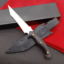 Top quality 238 Survival Straight Knife DC53 Satin Tanto Point Blade Full Tang Manico in ebano Coltelli tattici a lama fissa con fodero in pelle