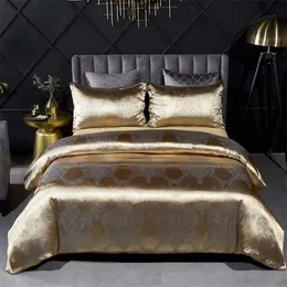 Drop Wedding Luxury Bedding Sets Jacquard Duvet Cover Set Wedding SovClothes Gold 2 / 3PCS sängkläder Queen King 211007