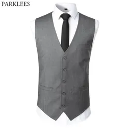 Gray Mens Dress Vest Waistcoat Brand Slim Fit 2 Piece Tuxedo Vests Men Business Formal Wedding Casual Gilet Homme 3XL 210522