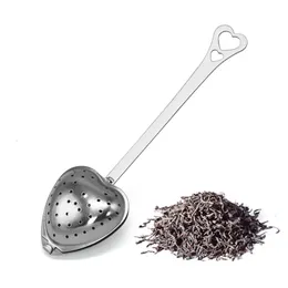 Çay Filtresi Araçları Uzun Kavrama Paslanmaz Çelik Örgü Kalp Şeklinde Çay Kaşığı Süzgeci Herb Baharat Demlik Teaware Difüzör KDJK2201