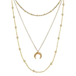 100 % Edelstahl, mehrschichtige Halbmond-OX-Horn-Halskette für Damen, gold-/silberfarben, Metall-Croissant-Collier-Lune-Halsband-Anhänger-Halskette
