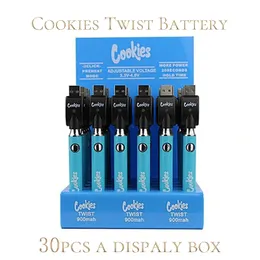 Pliki cookie Twist Rehaat Battery VV 900mAh napięcie dolne Regulowane ładowarka USB Vape Pen 30 sztuk z wyświetlaczem