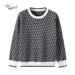 Maglione lavorato a maglia kaki geometrico da donna Maglione casual pied de poule da donna Maglione pullover femminile Autunno Inverno Maglione retrò C-272 210806