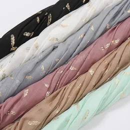 Feather Printed Muslim Hijab Headscarf Cotton Bandana Shawls Scarf Stoles Foulard Shimmer Glitter Gold Wraps Headband