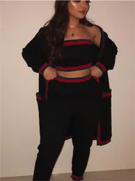 Projektant Damskie Trzy kawałki Zestawy Knits Sukienka Jesień Winter Swetry + Crop Top + Nogi Spodnie Długa Bluzka Kardigan Kobiety Czarne Dresy Ustaw Pani Zagospodarczenia Topy Rozmiar S-XL