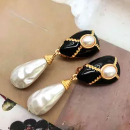 Baroque Jewelry Pearl Pendant Earrings Black Oil Painting Statement Accessories Fashion Brincos