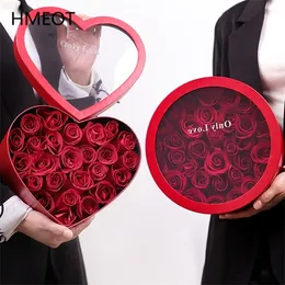 Transparent Packaging Storage Box Round Heart-shaped Rose Preserved Flowers Gift Box DIY Wedding Birthday Valentine's Day Gifts Y0712