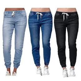 Byxor Kvinnor Jeans Spring Leggings Pocket Byxor Casual High Waist Lace Slim Wide Leg Pencil Pant Ych