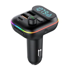 Car Bluetooth 5.0 FM Transmitters PD 20W Type-C QC3.0 Dual USB Charger 7 colorful Atmosphere Light RGB MP3 Player Lossless Music T70