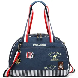 Royal Luxury Fashion Dog Carrier Denim Puppy Handbag Purse Cat Tote Bag Djur Valise Travel Vandring Shopping Blue
