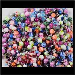 & Bell Button Drop Delivery 2021 100Pcs/Lot Body Jewelry Piercing Eyebrow Navel Belly Tongue Lip Bar Rings Mixed Color 3Gymq