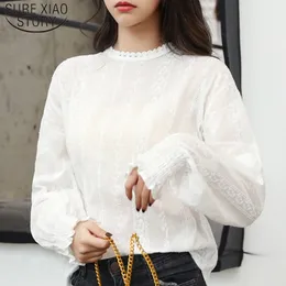 Höst blusas mujer de moda koreanska spets kvinnor blouses solid vit elegant damer toppar söt vintage plus storlek 6947 50 210510