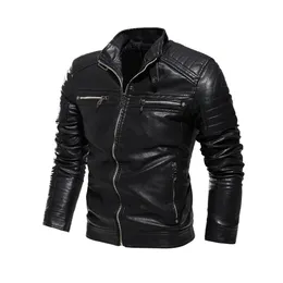 Moda Stand Collar Chaqueta de Cuero Hombre Dobra Jakość Slim Fit Motor Bike Skórzana Kurtka Mężczyźni