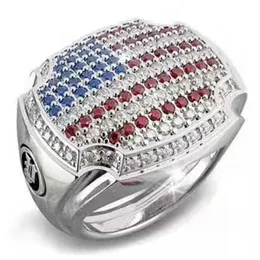 Fashion Red Blue Crystal American Flag Ring Men Multicolor Rhinestone Army Statement Rings for Women Anniversary Gifts Jewelry X0709 X0710