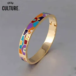 Nova Moda Sollstlsteel Aberto Bangle para Mulheres Golor Geométrico Colorido Esmalte Pintado Pulseiras Casamento Jóias X0524