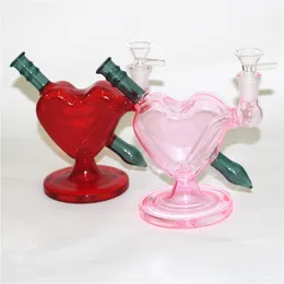 Neue einzigartige 6 Zoll rote Liebe Herzglas Bong Wasser Shisha Rauchrohr Perkolator Dab Rigs mit Glasrutschen Schüssel Stück