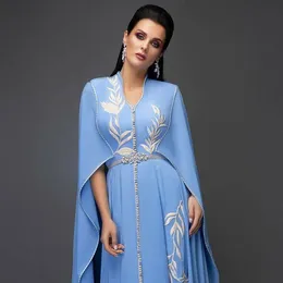 2021 Blue Plus Size Arabic Aso Ebi Sexig Chiffon Caftan Prom Dresses Broderi Crystals Evening Formal Party Second Reception Gown276G