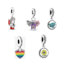 2021 Spring 925 Sterling Silver Jewelry Flower Beads Sakura Omamori Fan Charms Rainbow Pride Dangle Charm Fit European Style Bracelets Necklaces DIY Gfit to Women