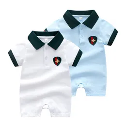 여름 패션 브랜드 스타일 Born Borns Baby Boy Close Short Sleeves Cotton Patchwork Crawling 아기 소녀 Romper 0-24 개월