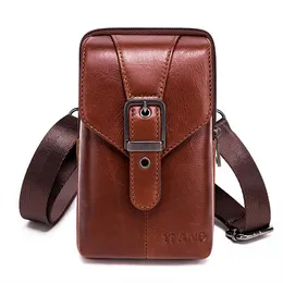 Skórzany Wołowy Mężczyźni Talii Pakiet Mini Ramię Crossbody Moda Waist Fanny Pack Phone Paperos Press Torba Portfel Pas torba dla mężczyzn