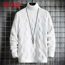 RUIHUO White Pullover Turtleneck Men Clothing Turtle Neck Coats High Collar Knitted Sweater Korean Man Clothes M-2XL 220108