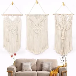 European Bohemian DIY hand woven cotton rope tapestry tassel home wall decoration soft 220301